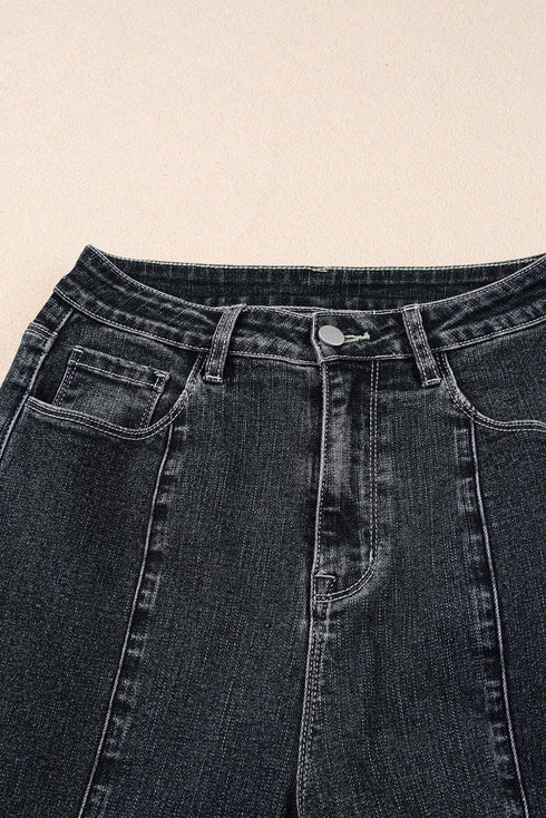 High Waisted Center Seam Wide Leg Cropped Denim Jeans